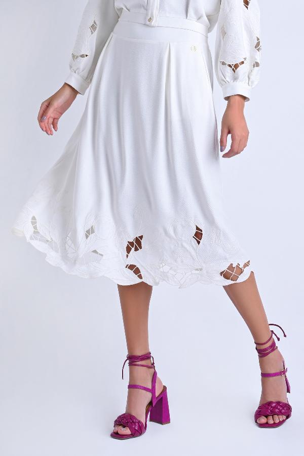 FALDA MIDI GODE CON BORDADOS