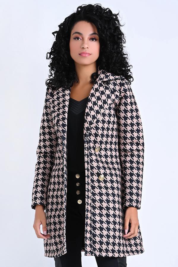 OVERCOAT PIED DE POULE VANILLA/NEGRO