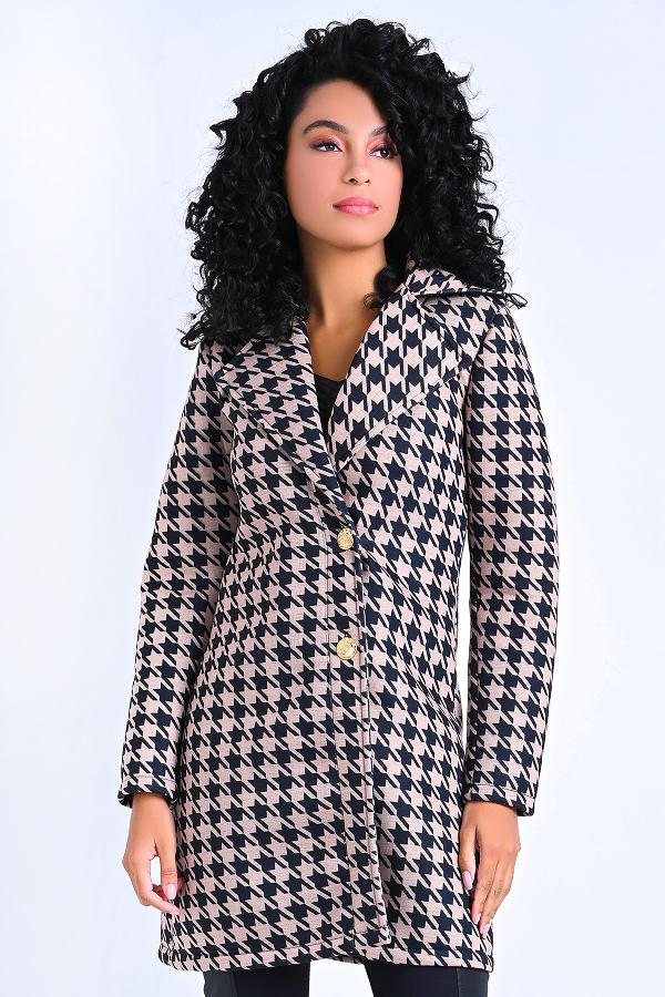 OVERCOAT PIED DE POULE VANILLA/NEGRO