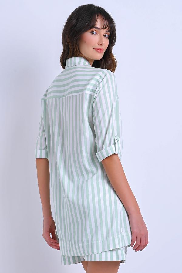 CAMISA ALONGADA RAYADA C/ BORDADO