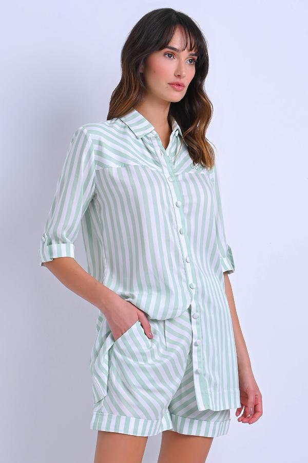 CAMISA ALONGADA RAYADA C/ BORDADO
