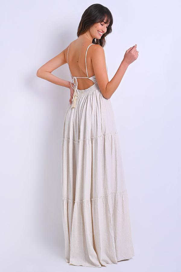 VESTIDO LONGO CON BARRA EN VOLANTES