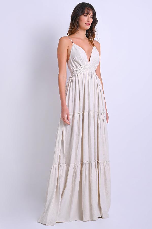 VESTIDO LONGO CON BARRA EN VOLANTES