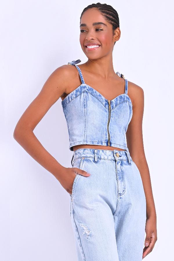 TOP CROPPED CON ZIPER Y LASTEX