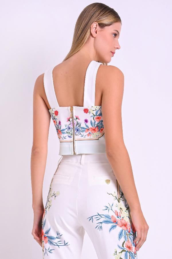 TOP CROPPED SASTRERÍA ESTAMPADA