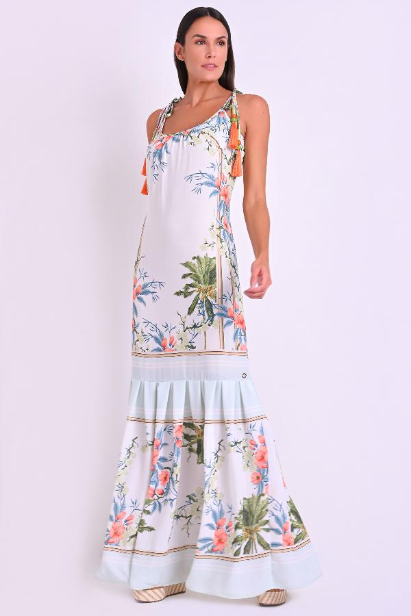 VESTIDO LONGO CON PONTEIRAS DIFERENCIADAS