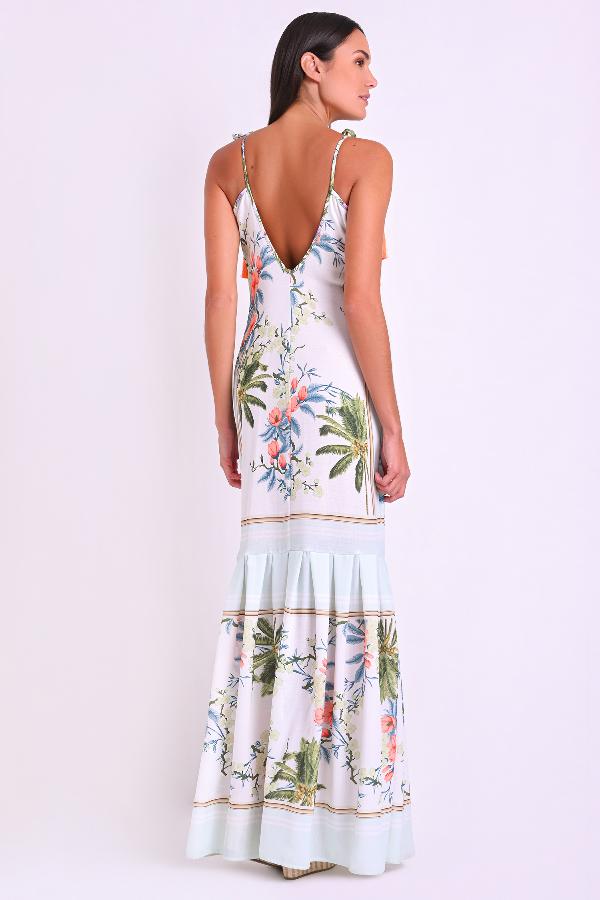 VESTIDO LONGO CON PONTEIRAS DIFERENCIADAS