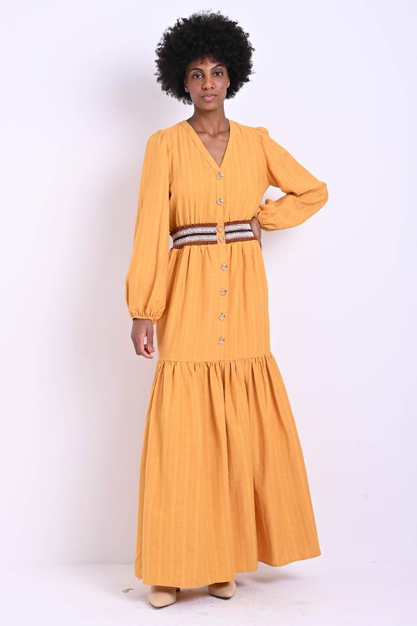 VESTIDO LARGO CON DETALLE CINTURA
