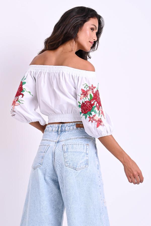 BLUSA OMBRO A OMBRO BORDADO CARMEN STEFFENS VERANO 2023