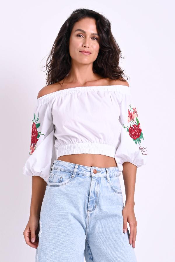 BLUSA OMBRO A OMBRO BORDADO CARMEN STEFFENS VERANO 2023