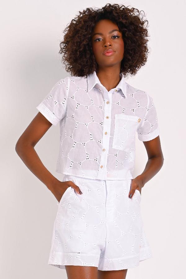 CAMISA CROPPED BARRA PESPONTADA CARMEN STEFFENS ALTO VERANO 2023