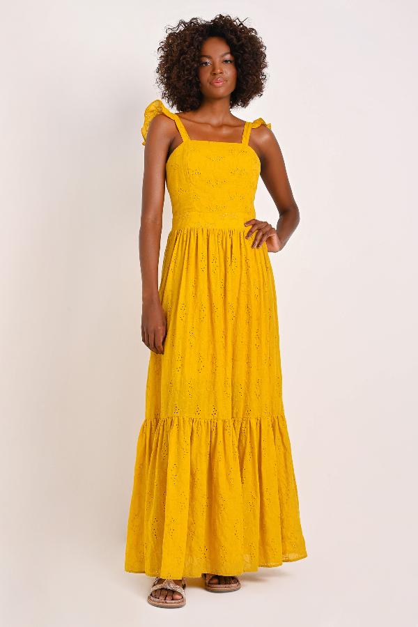 VESTIDO LONGO CON VOLADOS CARMEN STEFFENS ALTO VERANO 2023