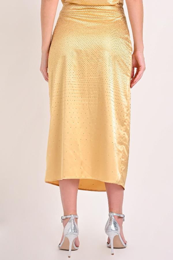 POLLERA MIDI CON ABERTURA Y HOTFIX