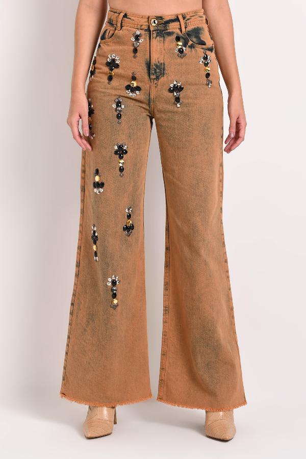 PANTALON WIDE LEG CRYSTAL BROWN