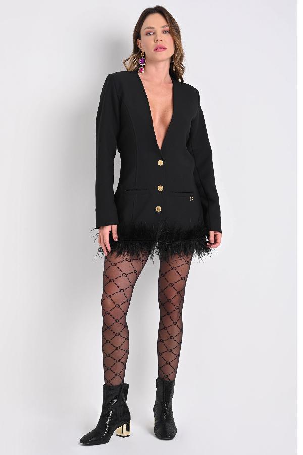 BLAZER SLIM LARGO CON FLECOS