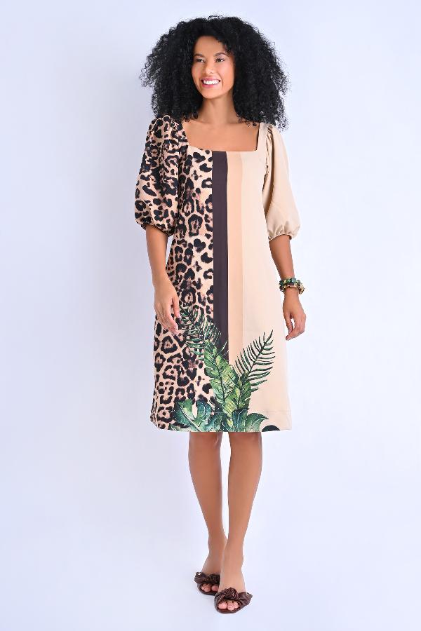 VESTIDO MIDI CON MANGA BUFANTE