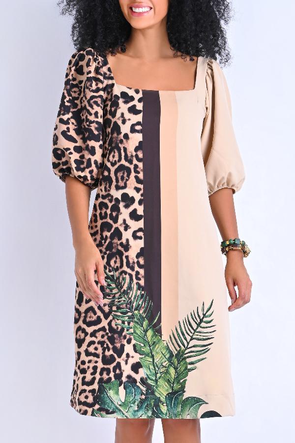VESTIDO MIDI CON MANGA BUFANTE