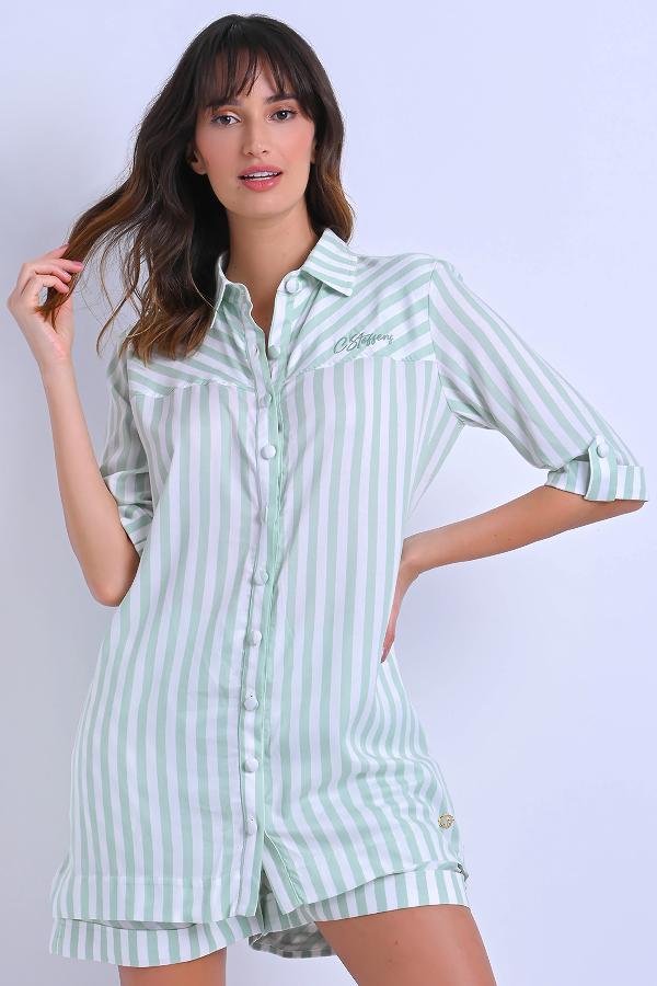 CAMISA ALONGADA RAYADA C/ BORDADO
