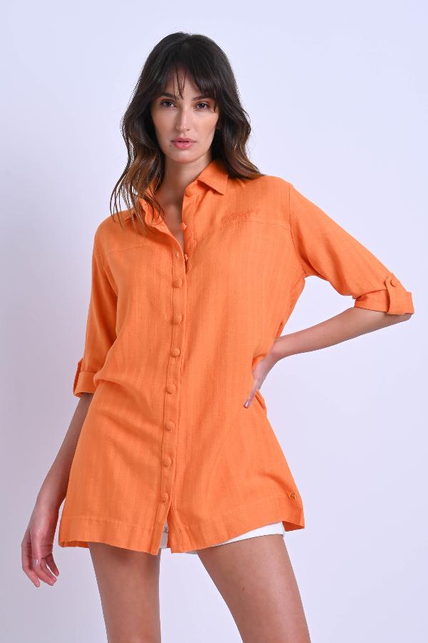 CAMISA ALONGADA CON BORDADO