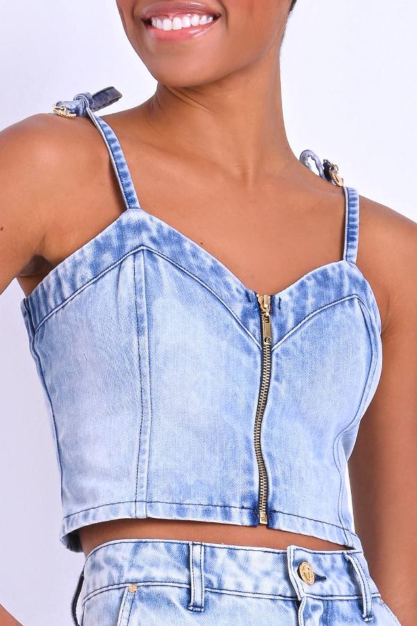 TOP CROPPED CON ZIPER Y LASTEX
