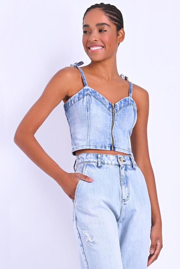 TOP CROPPED CON ZIPER Y LASTEX