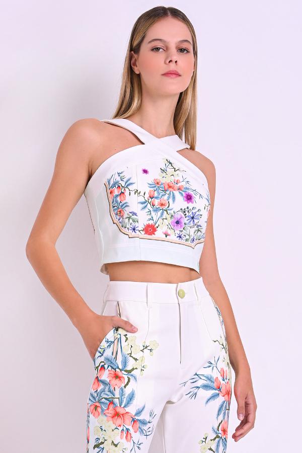 TOP CROPPED SASTRERÍA ESTAMPADA