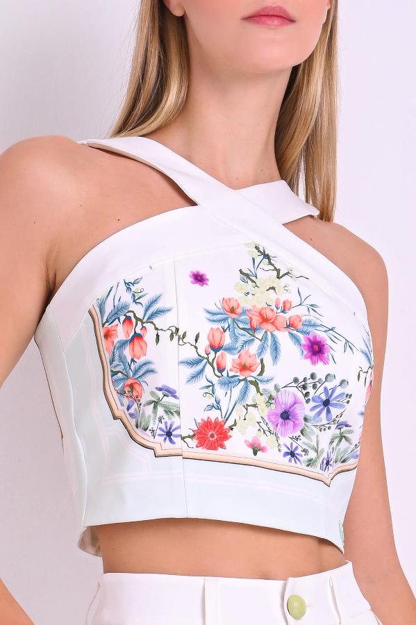 TOP CROPPED SASTRERÍA ESTAMPADA