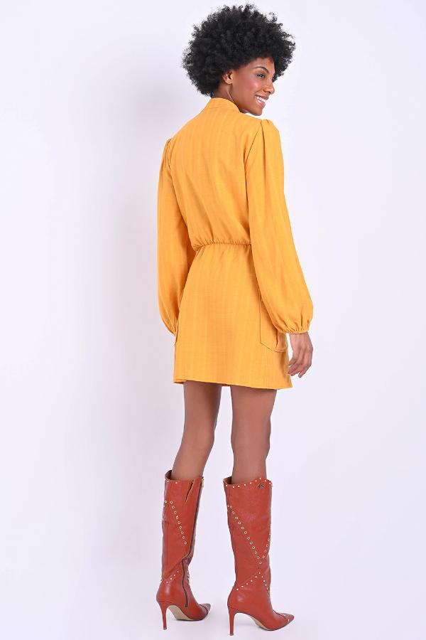 VESTIDO MANGA ABULLONADA Y BOLSILLOS