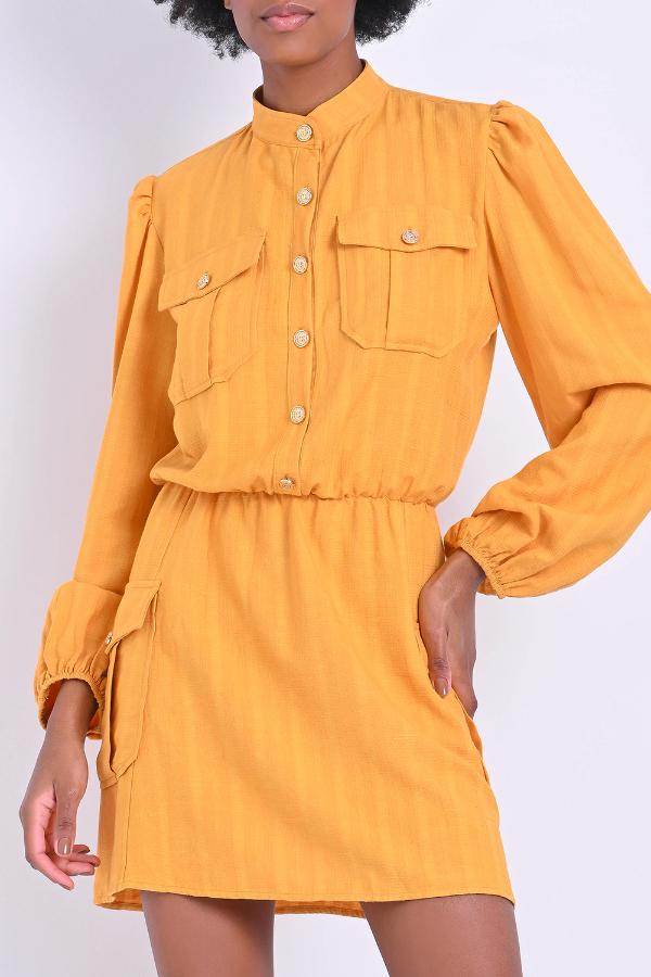 VESTIDO MANGA ABULLONADA Y BOLSILLOS